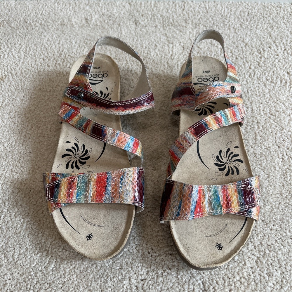 ABEO Bio System Celine Rainbow Stripe Leather Sandals Women's Size‎ 9 N Comfort
